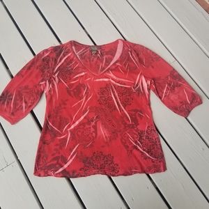Large red/multi 3/4 sleeve top by Jane Ashley